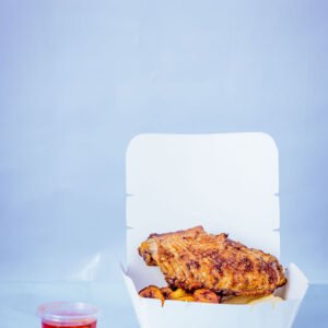 Aquada Box Food Pack filled with food and opened with sauce to the left